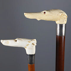 Two Carved Dog Head Canes, 19th Century