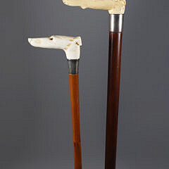 Two Carved Whippet Dog Head Canes, 19th Century