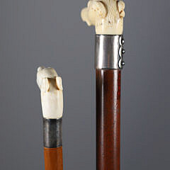 Two Carved Whippet Dog Head Canes, 19th Century