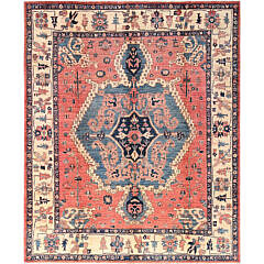 252-4700 Coral Hue Serapi Heriz Design Oriental Rug A