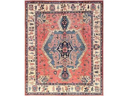 252-4700 Coral Hue Serapi Heriz Design Oriental Rug A