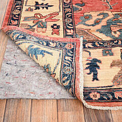 Coral and Blue Hue Serapi Heriz Design Hand Knotted Wool Oriental Carpet