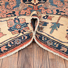 Coral and Blue Hue Serapi Heriz Design Hand Knotted Wool Oriental Carpet