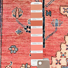 Coral and Blue Hue Serapi Heriz Design Hand Knotted Wool Oriental Carpet