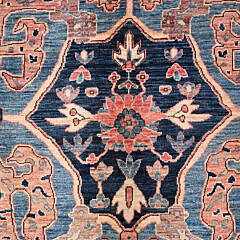 Coral and Blue Hue Serapi Heriz Design Hand Knotted Wool Oriental Carpet