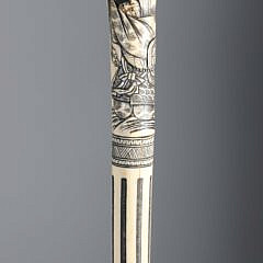 Asian Scrimshaw Bone Walking Stick, 19th Century