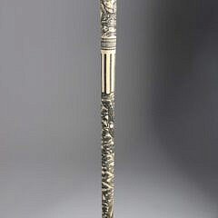 Asian Scrimshaw Bone Walking Stick, Elaborately Engraved, 19th Century