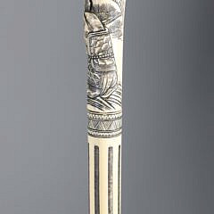 Asian Scrimshaw Bone Walking Stick, Elaborately Engraved, 19th Century