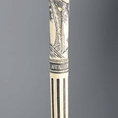Asian Scrimshaw Bone Walking Stick, Elaborately Engraved, 19th Century