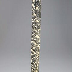Asian Scrimshaw Bone Walking Stick, Elaborately Engraved, 19th Century