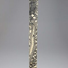 Asian Scrimshaw Bone Walking Stick, Elaborately Engraved, 19th Century