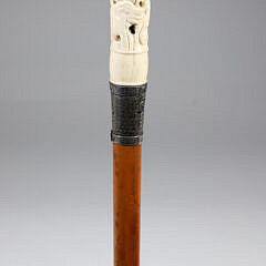 1875 Elephant and Sterling Walking Stick, 19th Century