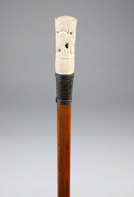 1875 Elephant and Sterling Walking Stick, 19th Century