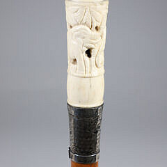 1875 Commemorative Silver and Carved Knob Walking Stick, 19th Century,