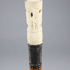 1875 Commemorative Silver and Carved Knob Walking Stick, 19th Century,