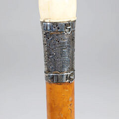 1875 Commemorative Silver and Carved Knob Walking Stick, 19th Century,