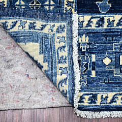 Denim Blue and White Peshawar Serapi Heriz Design Hand Knotted Wool Oriental Carpet