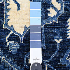 Denim Blue and White Peshawar Serapi Heriz Design Hand Knotted Wool Oriental Carpet