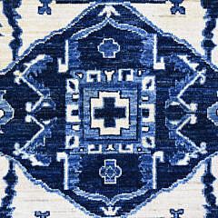 Denim Blue and White Peshawar Serapi Heriz Design Hand Knotted Wool Oriental Carpet