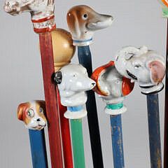 Collection of 16 Vintage Assorted Porcelain and Wood Carnival Walking Sticks