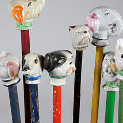 Collection of 16 Vintage Assorted Porcelain and Wood Carnival Walking Sticks