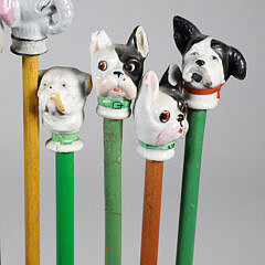Collection of 16 Vintage Assorted Porcelain and Wood Carnival Walking Sticks