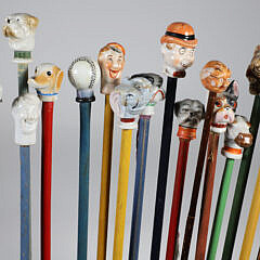 Collection of 16 Vintage Assorted Porcelain and Wood Carnival Walking Sticks