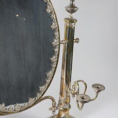 English Victorian Sheffield Large Silver Plated Dressing Mirror with Candle Holders, 19th Century