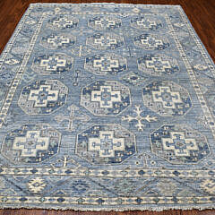 Blue and Shades of Gray Ersari Afghan Hand Knotted Wool Oriental Carpet