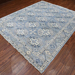 Blue and Shades of Gray Ersari Afghan Hand Knotted Wool Oriental Carpet