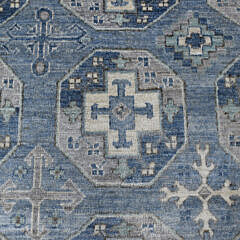 Blue and Shades of Gray Ersari Afghan Hand Knotted Wool Oriental Carpet