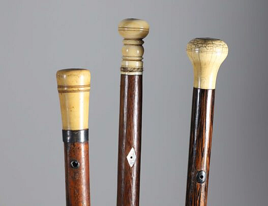 Group of Three Whaler Made Knob Walking Sticks, 19th Century