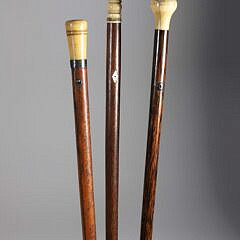Group of Three Whaler Made Knob Grip Walking Sticks, 19th Century