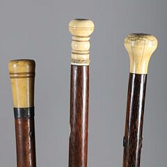 Group of Three Whaler Made Knob Grip Walking Sticks, 19th Century