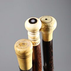 Group of Three Whaler Made Knob Grip Walking Sticks, 19th Century