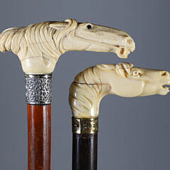 Two Carved Horse Head Canes 19th Century