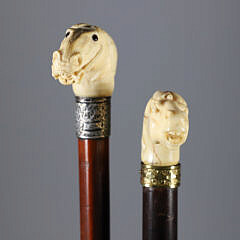 Two Carved Horse Head Canes, 19th Century