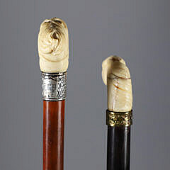 Two Carved Horse Head Canes, 19th Century