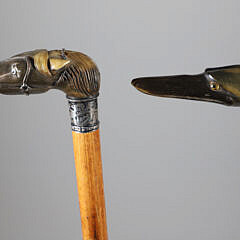 Two Carved Horn Dog and Horse Grip Canes, 19th Century