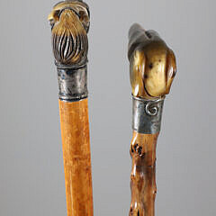 Two Carved Horn Dachshund’s Head and Horse Head Grip Canes, 19th Century