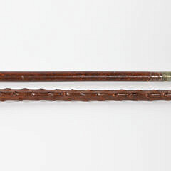Two Carved Horn Dachshund’s Head and Horse Head Grip Canes, 19th Century