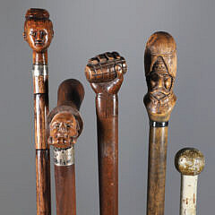 Five Folk Art Carved Canes, 19th Century