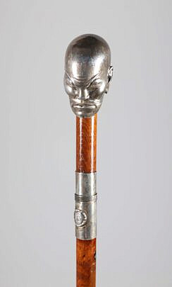 Silver Mounted Asian Bust Grip Sword Cane, 19th Century
