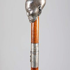 Silver Mounted Asian Bust Grip Sword Cane, 19th Century