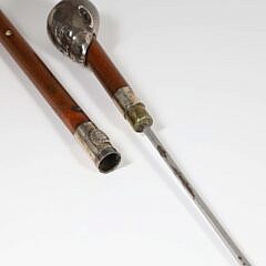 Silver Mounted Asian Bust Grip Sword Cane, 19th Century