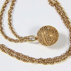 Vintage Ilias Lalaounis 18K Yellow Gold Ball Pendant and Chain