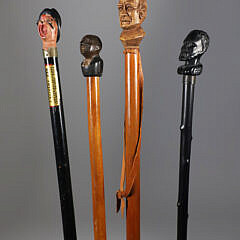 Four Carved Gentleman Bust Grip Walking Sticks, 19th Century