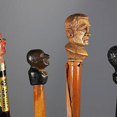Four Carved Gentleman Bust Grip Walking Sticks, 19th Century