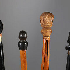 Four Carved Gentleman Bust Grip Walking Sticks, 19th Century