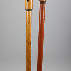 Two Carved Wood Pipe Walking Sticks, 19th Century